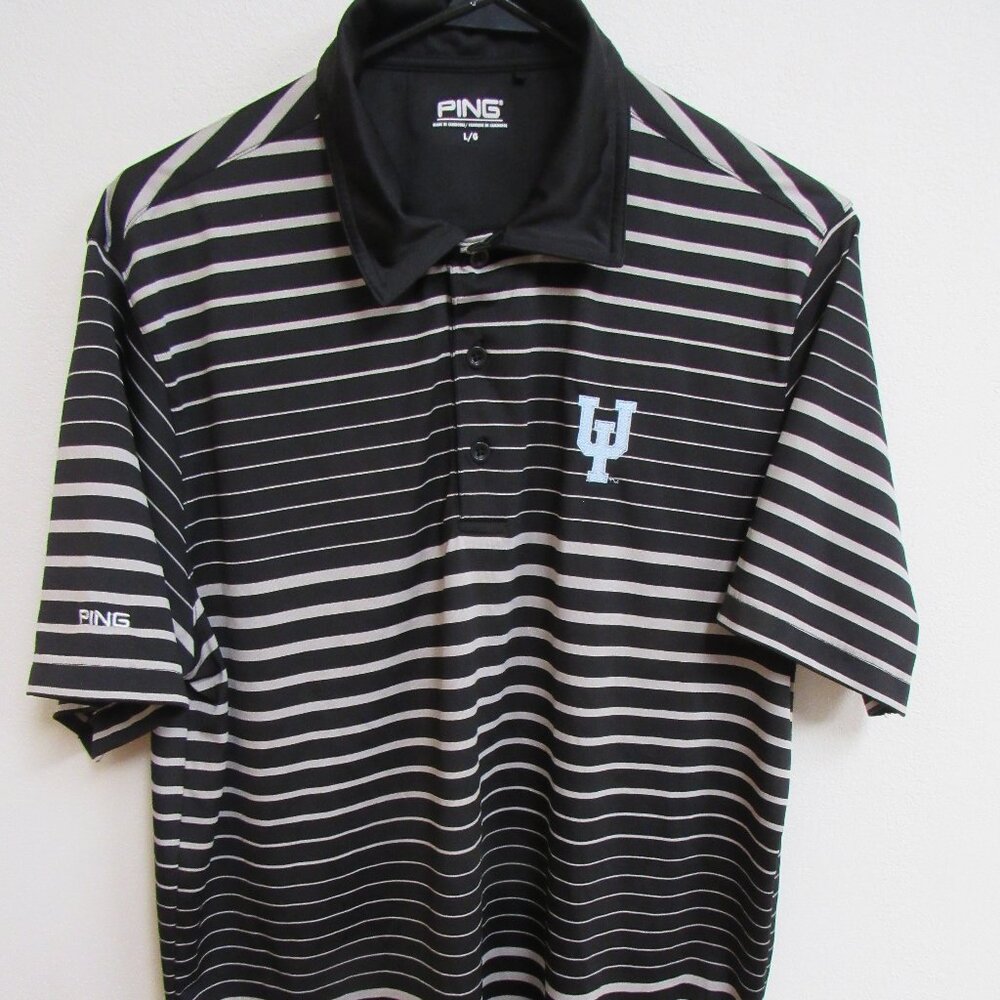 Indiana Hoosiers Ping Sensor Cool Black Striped Golf Polo Shirt Large